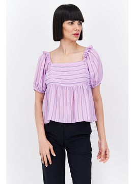 Women Square Neck Puffed Sleeves Stripe Print Top, Lavender Combo - pzsku/Z9ECA6E93BF6CF348BD83Z/45/_/1737642303/ce4450c3-2f24-44b0-84f7-3943c1e55beb