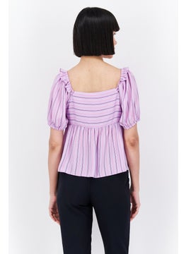 Women Square Neck Puffed Sleeves Stripe Print Top, Lavender Combo - pzsku/Z9ECA6E93BF6CF348BD83Z/45/_/1737642306/72ee5673-a261-47ed-bc14-a121e1bef20b