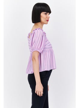 Women Square Neck Puffed Sleeves Stripe Print Top, Lavender Combo - pzsku/Z9ECA6E93BF6CF348BD83Z/45/_/1737900708/e4d94caf-f329-4506-bba2-a8df2717dd4f