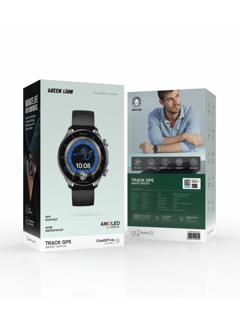 جرين ليون ساعة ذكية مع نظام تحديد المواقع العالمي (GPS) بشاشة AMOLED مقاس 1.6 بوصة / شاشة تعمل دائمًا / مكالمات بلوتوث / ساعة ذكية مع مقاييس صحية ومغناطيسية أرضية وارتفاع / ساعة يد مقاومة للماء حتى عمق 5 أمتار - أسود - Image 3