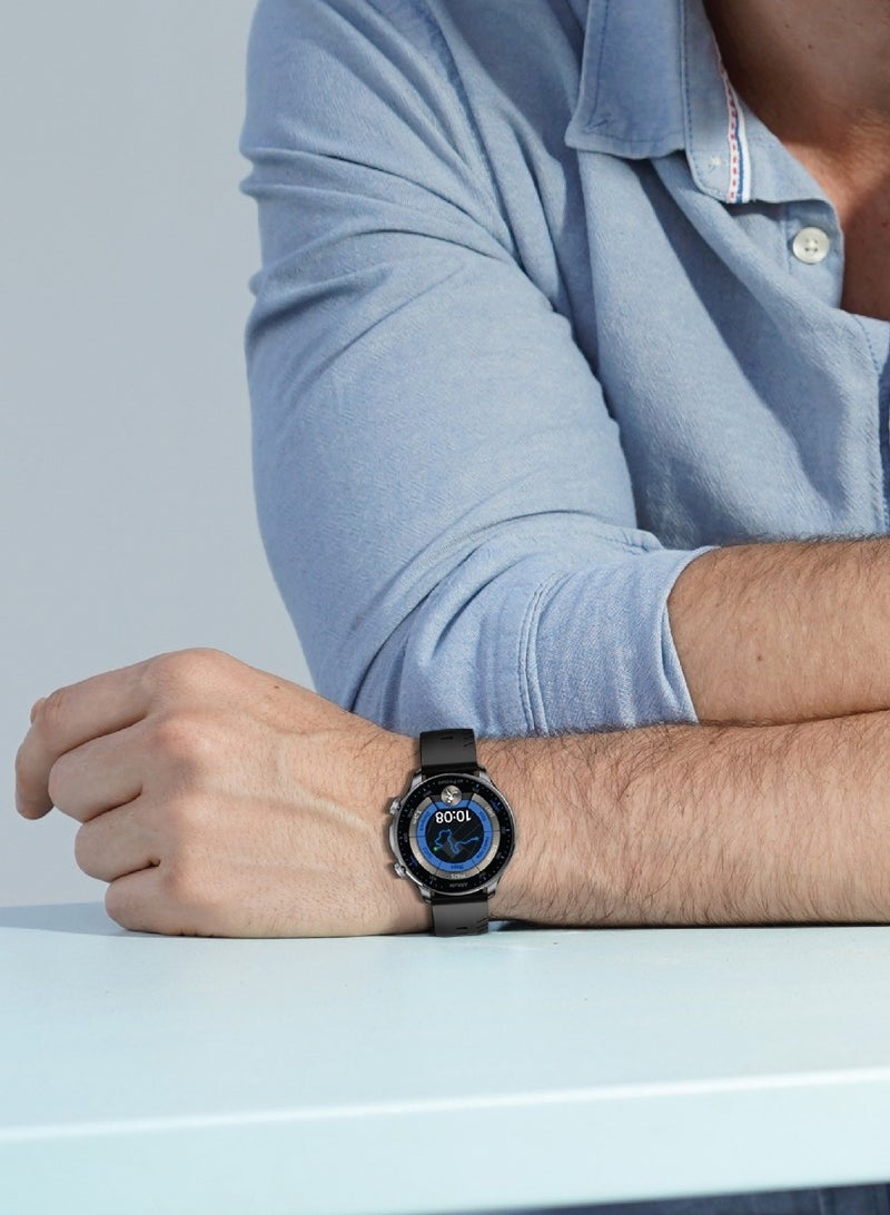 جرين ليون ساعة ذكية مع نظام تحديد المواقع العالمي (GPS) بشاشة AMOLED مقاس 1.6 بوصة / شاشة تعمل دائمًا / مكالمات بلوتوث / ساعة ذكية مع مقاييس صحية ومغناطيسية أرضية وارتفاع / ساعة يد مقاومة للماء حتى عمق 5 أمتار - أسود - Image 2