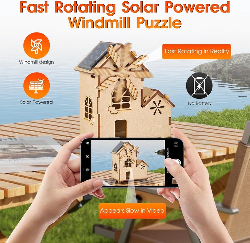 DIY Solar Windmill House,3D Wooden Puzzle,STEM Educational Science Craft Model Kit for Kids Ages 8-12.With Clear English instruction and outer box. - Image 5