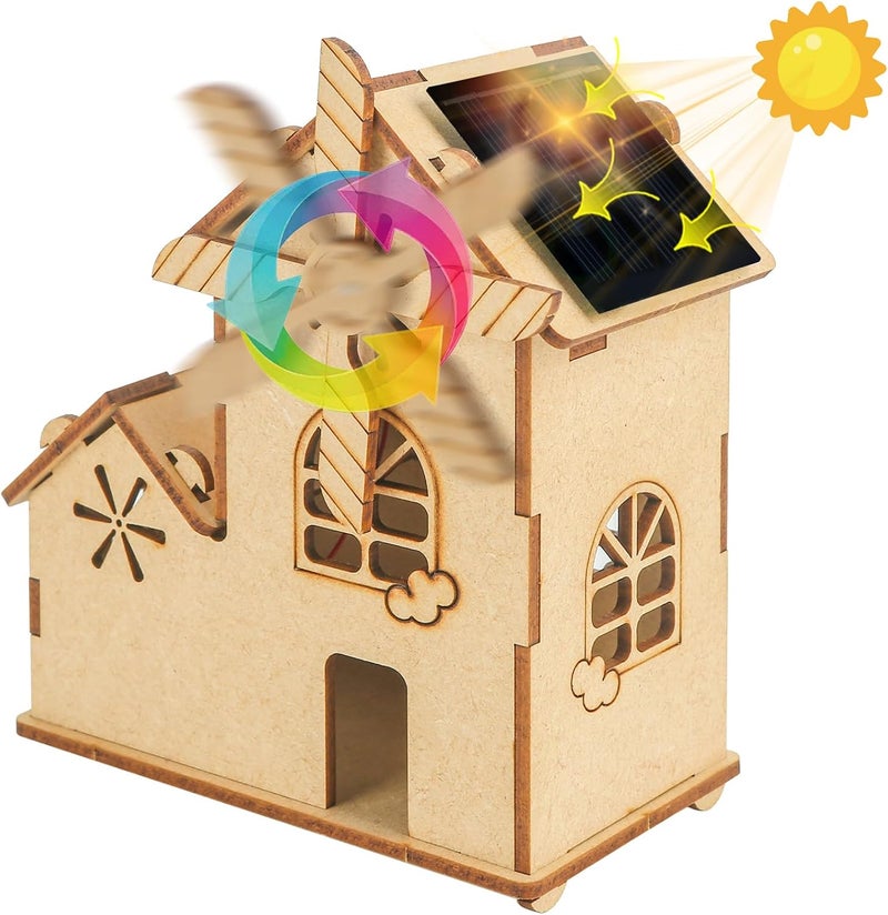 DIY Solar Windmill House,3D Wooden Puzzle,STEM Educational Science Craft Model Kit for Kids Ages 8-12.With Clear English instruction and outer box. - Image 1