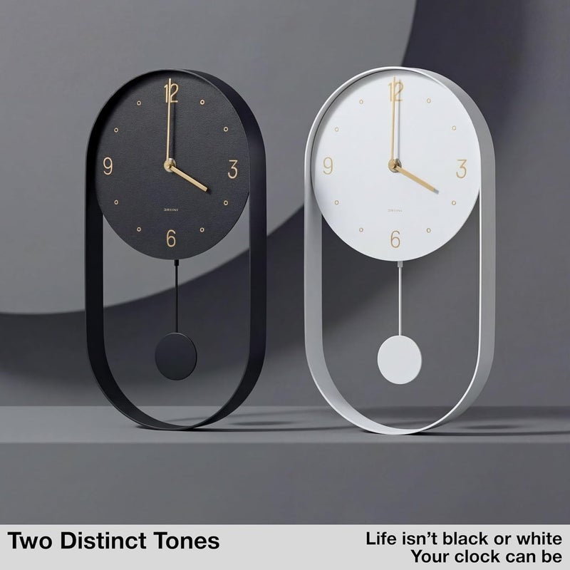 Driini Modern Pendulum Wall Clock - Decorative and Unique Metal Frame, with 8 Inch Face - Contemporary, Minimalist Design, with Silent Battery Operation - includes Both Black and Gold Pendelum - Image 5