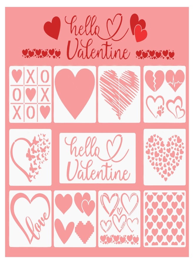 HADDIY Valentine's Day Heart Stencils for Painting,11 Pcs Plastic Heart Templates for Drawing on Wood and Crafts,Spraying on Wall-Reusable - Image 1