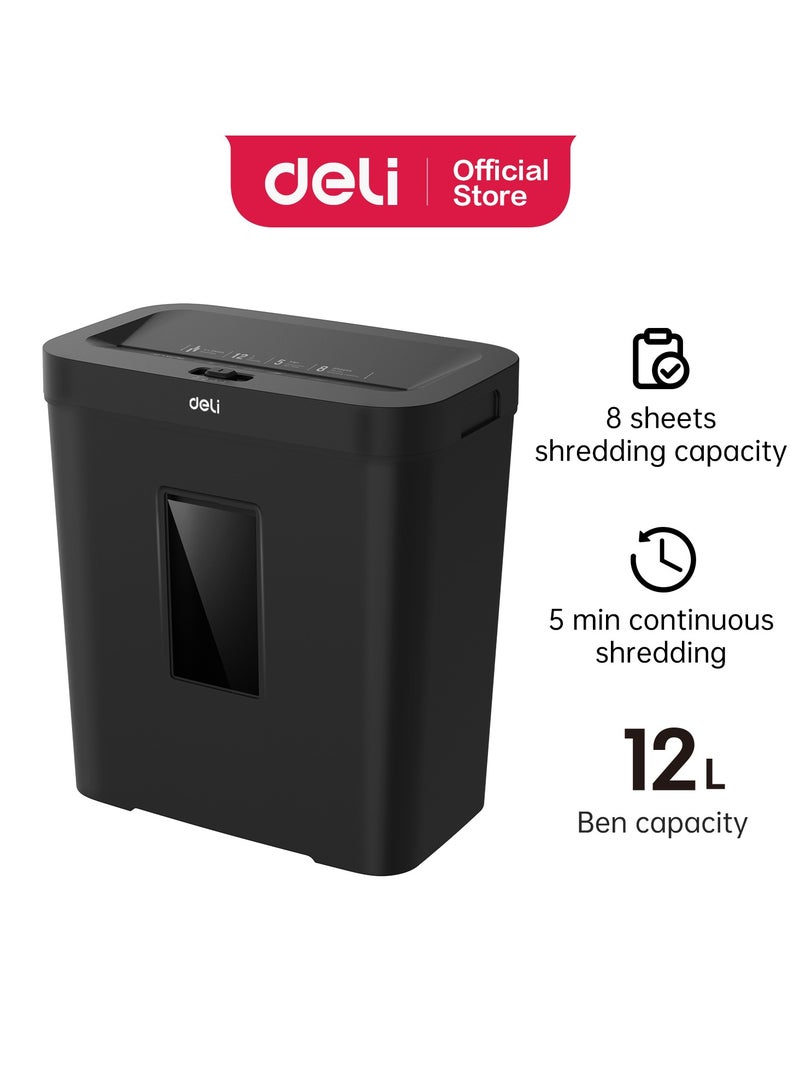 Deli ET021 12L 8-Sheet Black Paper Shredder – ideal for office & document security - Image 1