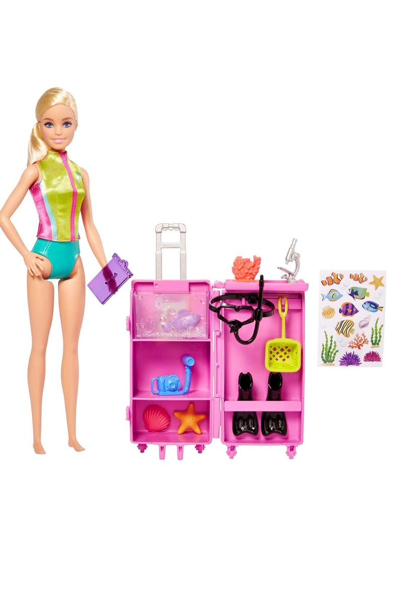 باربي دمية عالمة الأحياء البحرية وملحقاتها، مجموعة لعب مختبر متنقل مع دمية شقراء وأكثر من 10 قطع - Image 1