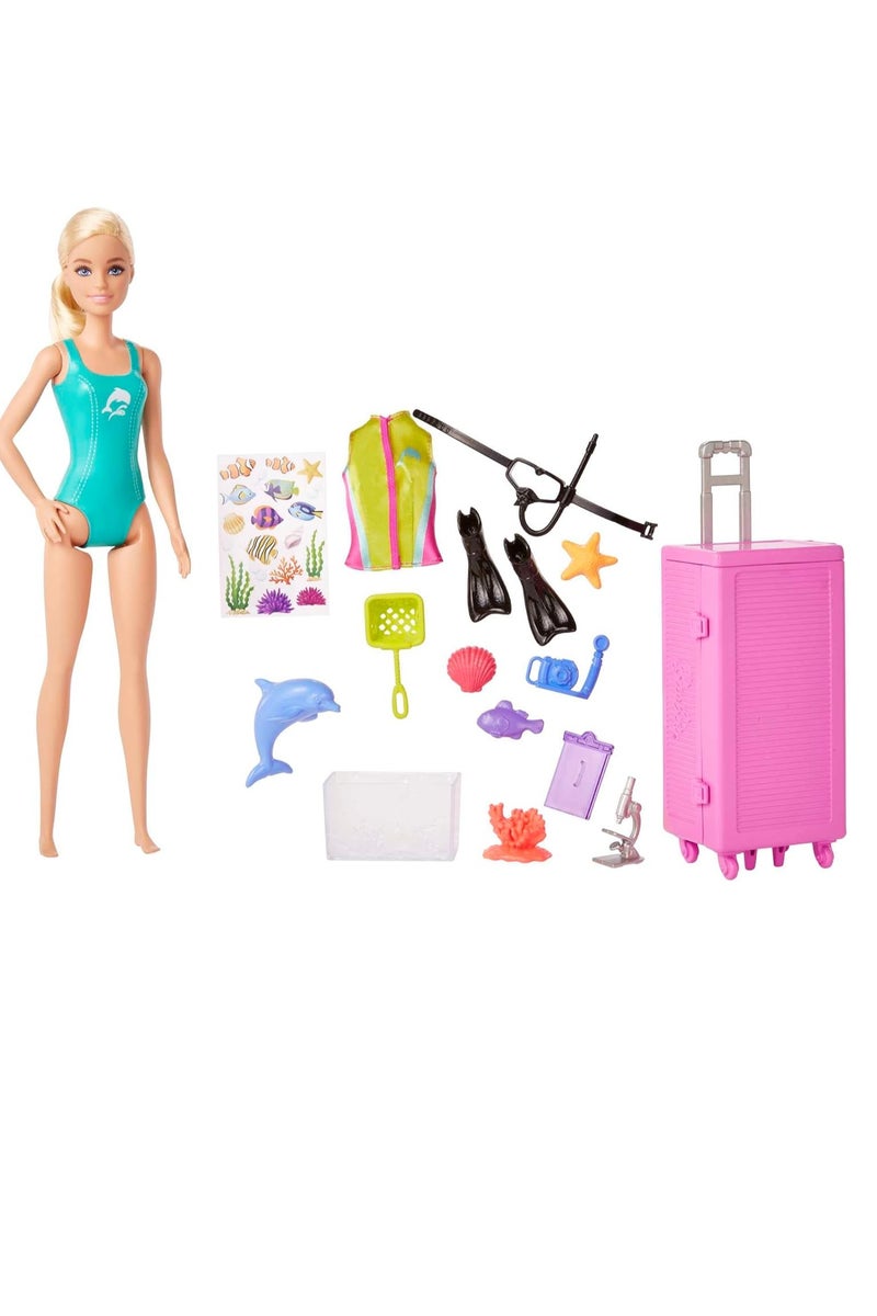 باربي دمية عالمة الأحياء البحرية وملحقاتها، مجموعة لعب مختبر متنقل مع دمية شقراء وأكثر من 10 قطع - Image 2