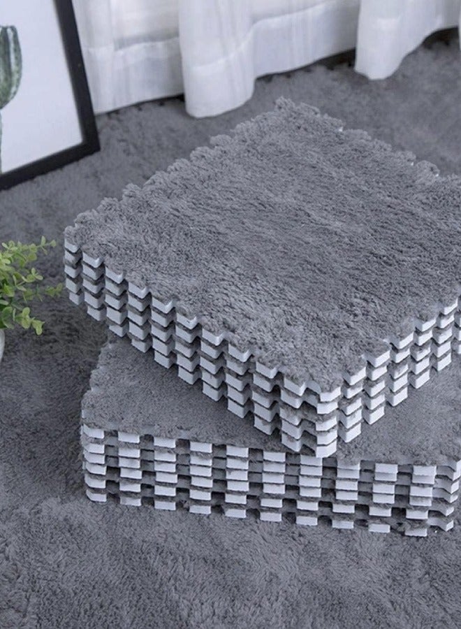 Puzzle Foam Mat Interlocking Carpet Shaggy Soft EVA Foam Mats Fluffy Area Rugs Protective Floor Tiles Exercise Play Mat for Children Kids Room Home Parlor Bedroom Gray 30*30cm - Image 1