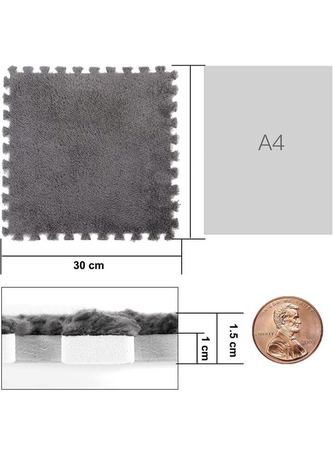 Puzzle Foam Mat Interlocking Carpet Shaggy Soft EVA Foam Mats Fluffy Area Rugs Protective Floor Tiles Exercise Play Mat for Children Kids Room Home Parlor Bedroom Gray 30*30cm - Image 2