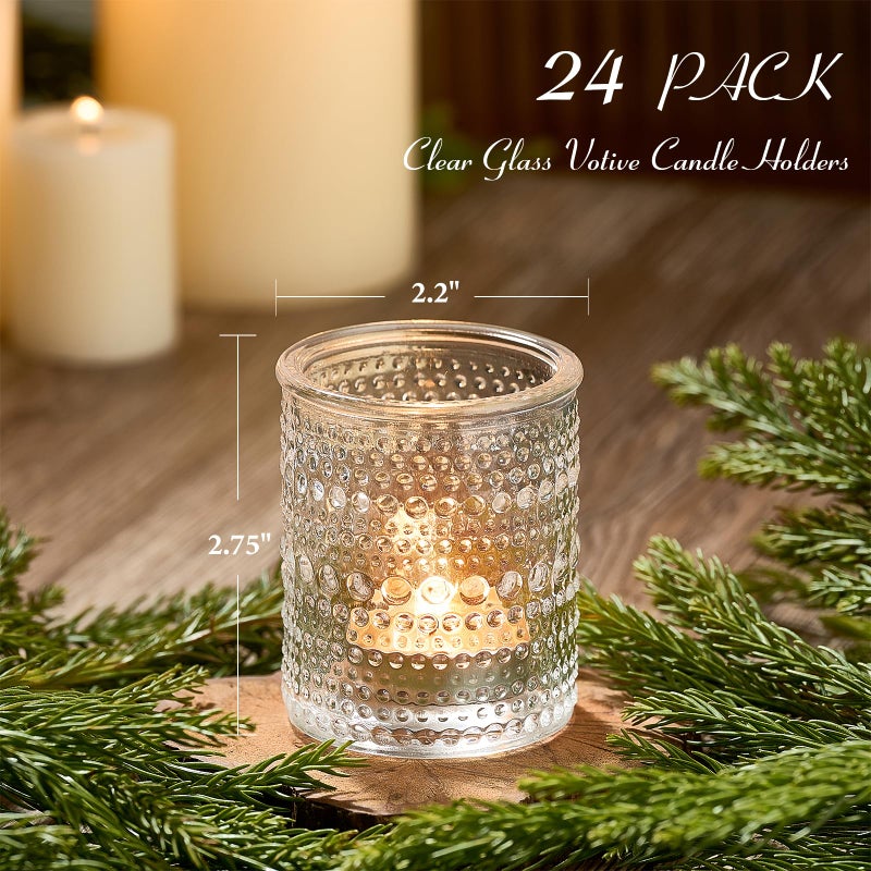 Qipecedm 24 Pack Clear Glass Votive Candle Holders, Vintage Candle Holder for Floating Candle, Tealight Candle Holder for Table Centerpieces Home Bridal Shower Birthday Christmas Wedding Party Table Decoration - Image 2