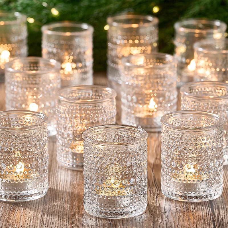 Qipecedm 24 Pack Clear Glass Votive Candle Holders, Vintage Candle Holder for Floating Candle, Tealight Candle Holder for Table Centerpieces Home Bridal Shower Birthday Christmas Wedding Party Table Decoration - Image 1