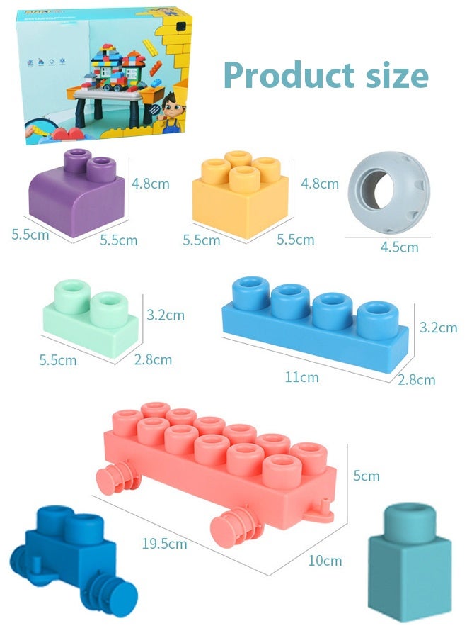 Kids Building Block Table - 80-Piece Medium Soft Rubber Stacking Blocks Set, Non-Toxic & Safe, Compatible with LEGO Bricks, Educational for Toddlers & Kids, Perfect for Baby’s Teething Stage, Multi-Functional Activity Table for Ages 1+ - Image 2