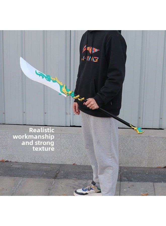 Three Kingdoms Weapon Dragon Crescent Moon Knife PU Soft Glue Fang Tian Painted Halberd Zhao Yun Gentian Bright Silver Children's Lance Weapon Toy-Color:Embroidered Spring Knife-red (80cm) + Belt