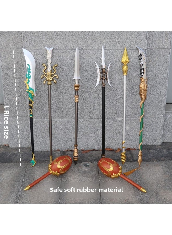 Three Kingdoms Weapon Dragon Crescent Moon Knife PU Soft Glue Fang Tian Painted Halberd Zhao Yun Gentian Bright Silver Children's Lance Weapon Toy-Color:Embroidered Spring Knife-red (80cm) + Belt