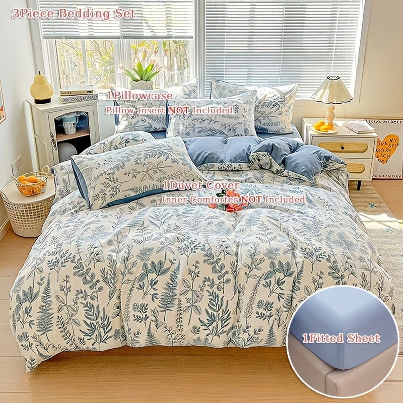 bedding: 1 Printed Duvet Cover + 2 Pillowcases + 1 Bed Sheet, Wrinkle-Textured All-Season Bedding (Excluding Pillow And Duvet Inserts) - Image 1