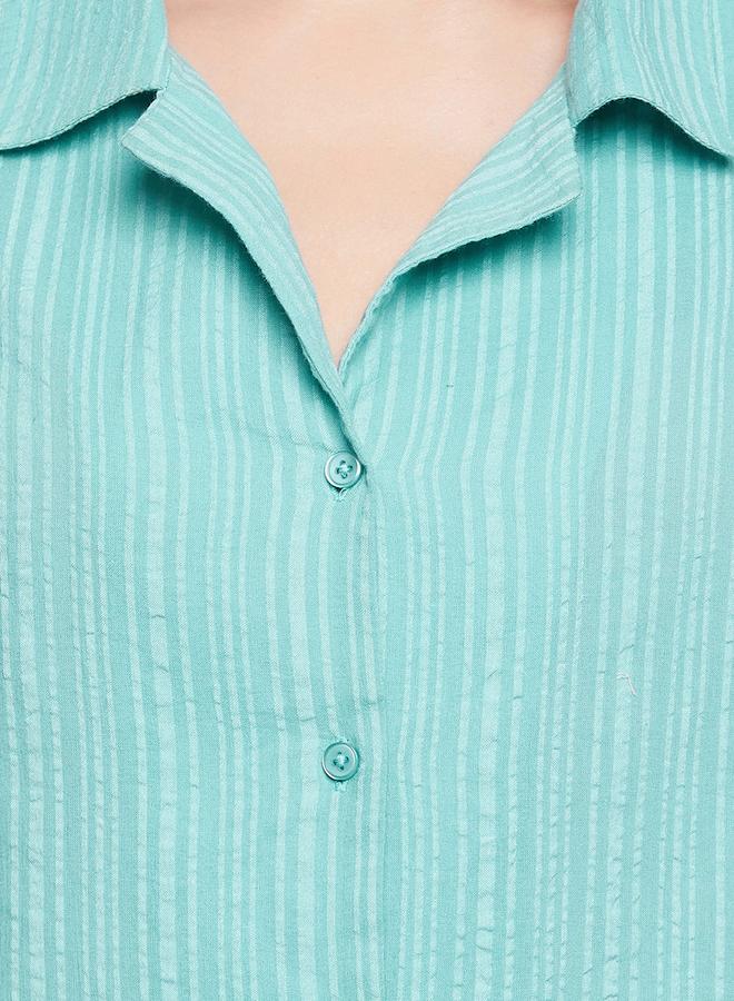 Clovia Striped Button Down Shirt and Pyjama Set - Image 5