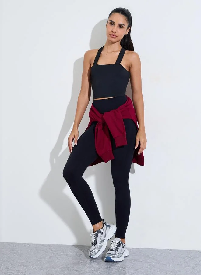 Styli Active Black Solid High-Waist Active Leggings