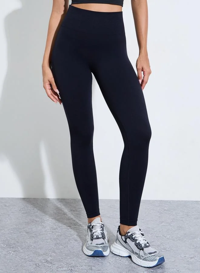 Black Solid High-Waist Active Leggings