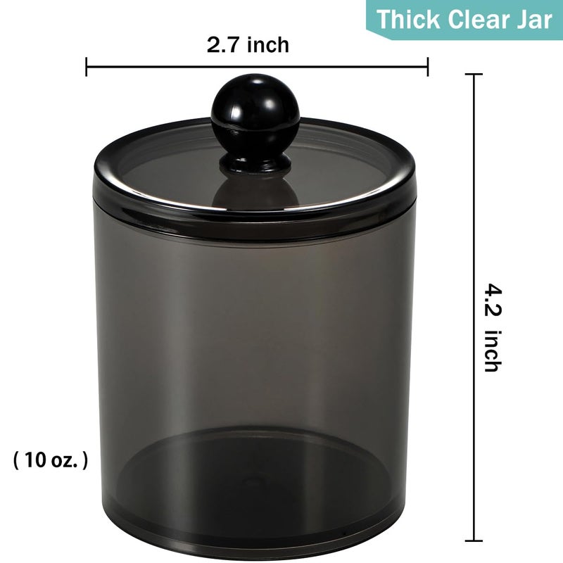 SheeChung 2 Pack of 10 Oz. Small Clear Plastic Apothecary Jar - Qtip Dispenser Holder Bathroom Vanity Storage Canister Acrylic Jar for Cotton Balls/Swabs/Rounds,Q-tips (Black) - Image 5
