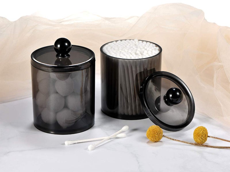 SheeChung 2 Pack of 10 Oz. Small Clear Plastic Apothecary Jar - Qtip Dispenser Holder Bathroom Vanity Storage Canister Acrylic Jar for Cotton Balls/Swabs/Rounds,Q-tips (Black) - Image 2