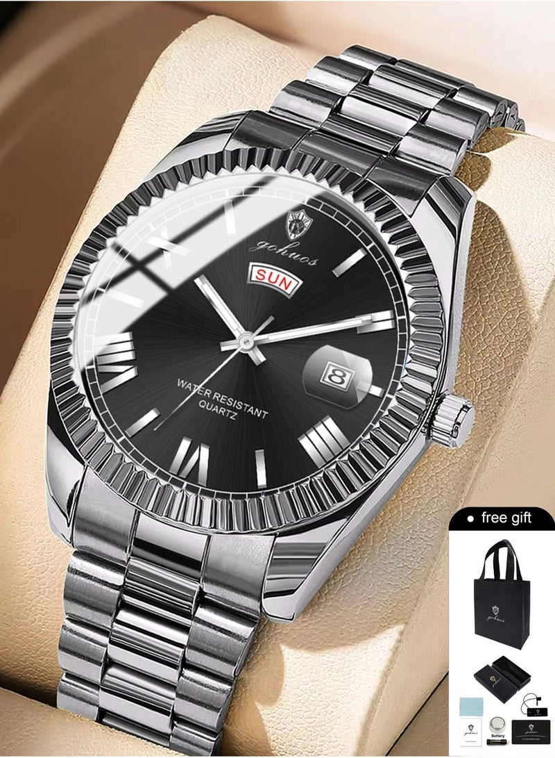 GOHUOS Men’s Luxury Sports Watch  - Top Brand 40mm Stainless Steel Waterproof Analog Quartz Watch - Image 3