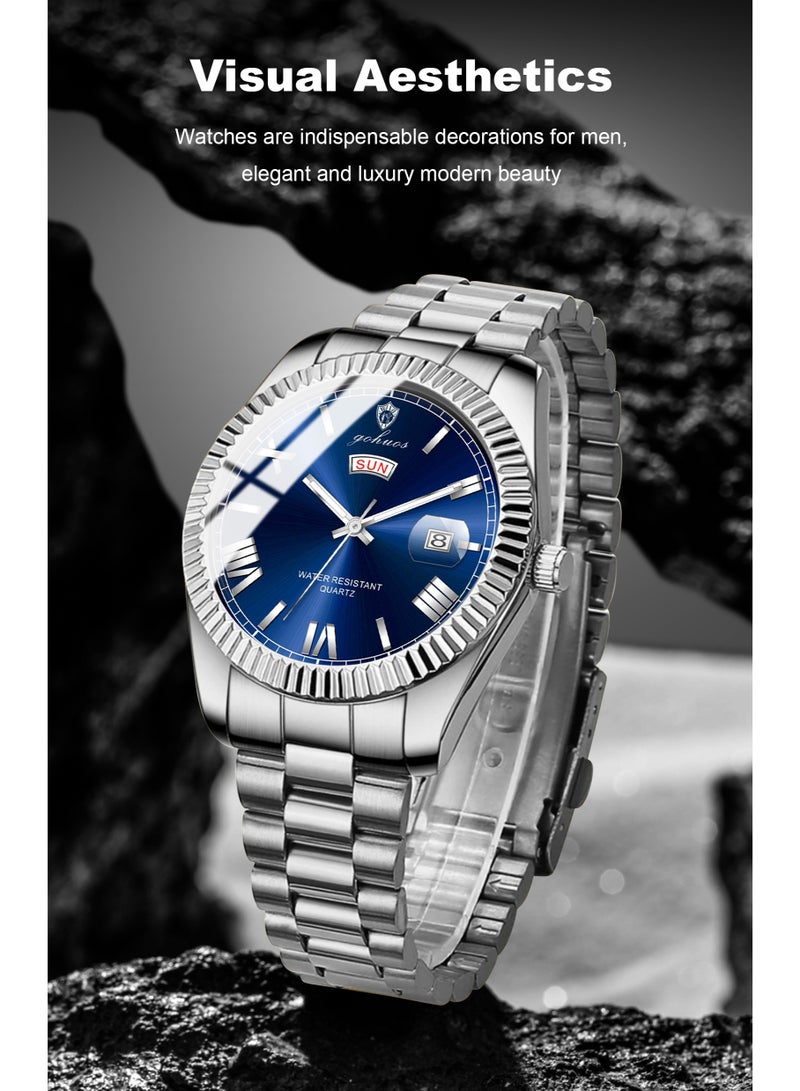 GOHUOS Men’s Luxury Sports Watch  - Top Brand 40mm Stainless Steel Waterproof Analog Quartz Watch - Image 4