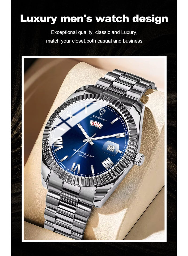 GOHUOS Men’s Luxury Sports Watch  - Top Brand 40mm Stainless Steel Waterproof Analog Quartz Watch - Image 5