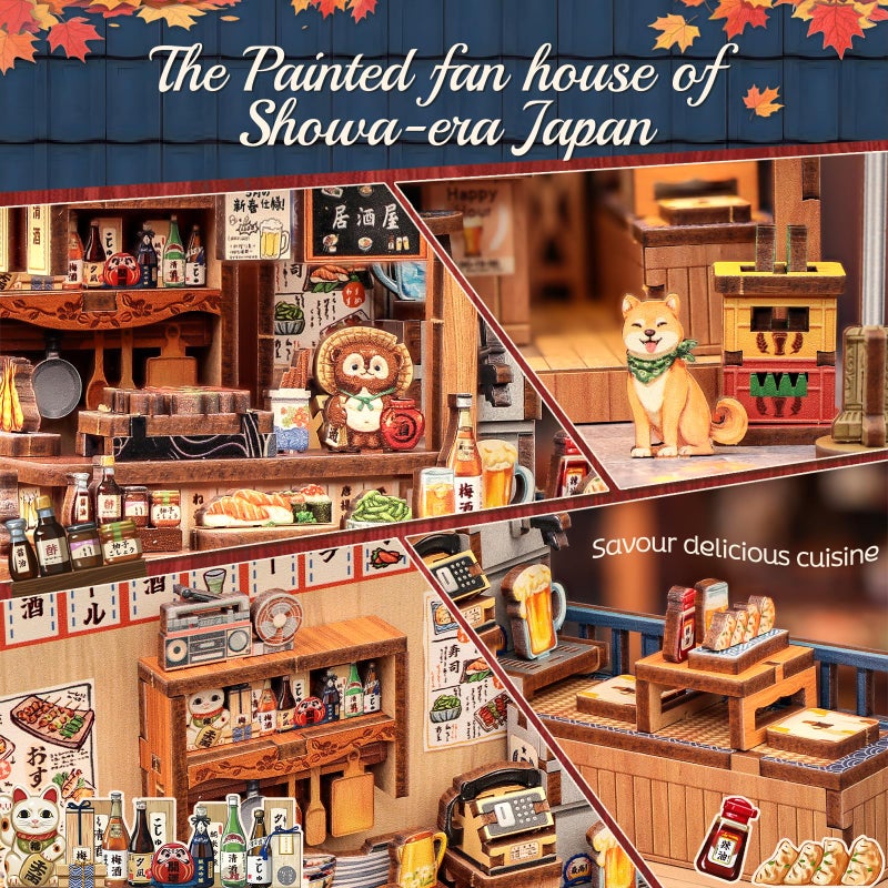 Cutefun Book Nook Kit - DIY Miniature Dollhouse Kit for Adults, Teens and Beginners, Japanese Booknook Tiny House Bookshelf Decor 3D Wooden Puzzles, Gifts for Friends and Family (Japanese Izakaya) - Image 5