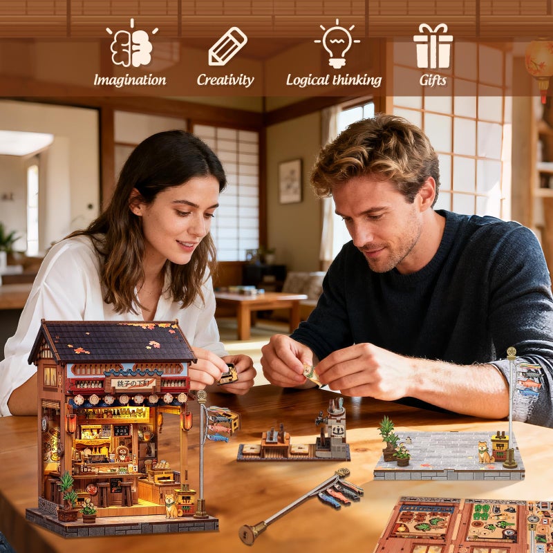 Cutefun Book Nook Kit - DIY Miniature Dollhouse Kit for Adults, Teens and Beginners, Japanese Booknook Tiny House Bookshelf Decor 3D Wooden Puzzles, Gifts for Friends and Family (Japanese Izakaya) - Image 4