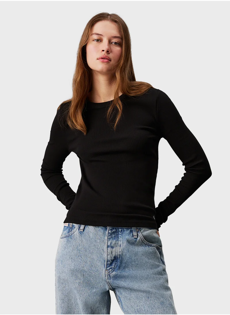 كالفن كلاين جينز Woven Label Rib Long Sleeve