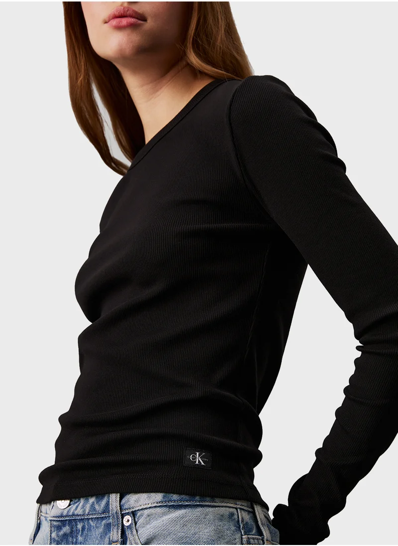 كالفن كلاين جينز Woven Label Rib Long Sleeve