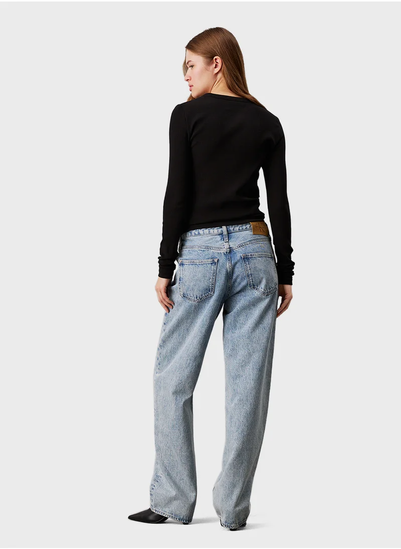 كالفن كلاين جينز Woven Label Rib Long Sleeve