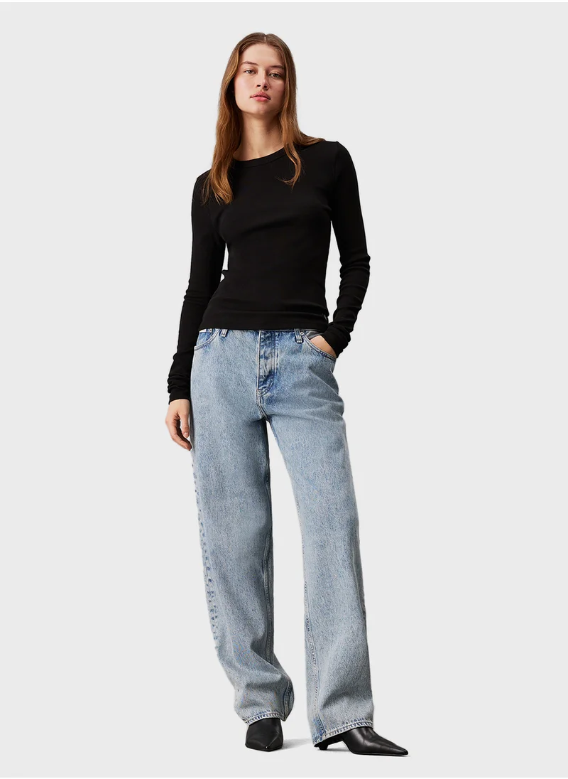 كالفن كلاين جينز Woven Label Rib Long Sleeve