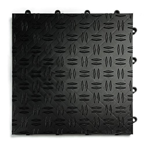 Big Floors GarageTrac Garage Floor Tiles, Interlocking Garage Flooring, Diamond Pattern Non-Slip Heavy-Duty Copolymer Modular Tile, Easy Install (Black, 24 Pack of 12 x 12" Tiles, 24 Sq Ft) - Image 1