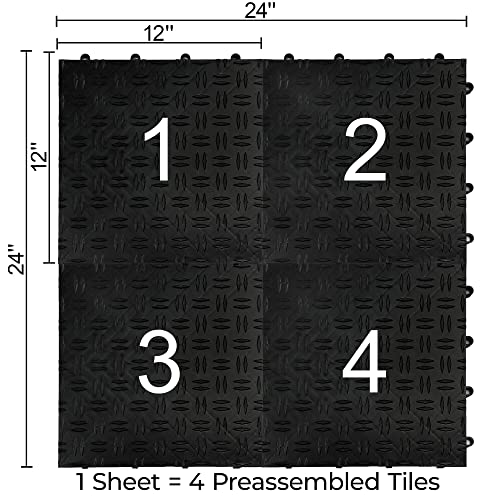 Big Floors GarageTrac Garage Floor Tiles, Interlocking Garage Flooring, Diamond Pattern Non-Slip Heavy-Duty Copolymer Modular Tile, Easy Install (Black, 24 Pack of 12 x 12" Tiles, 24 Sq Ft) - Image 2