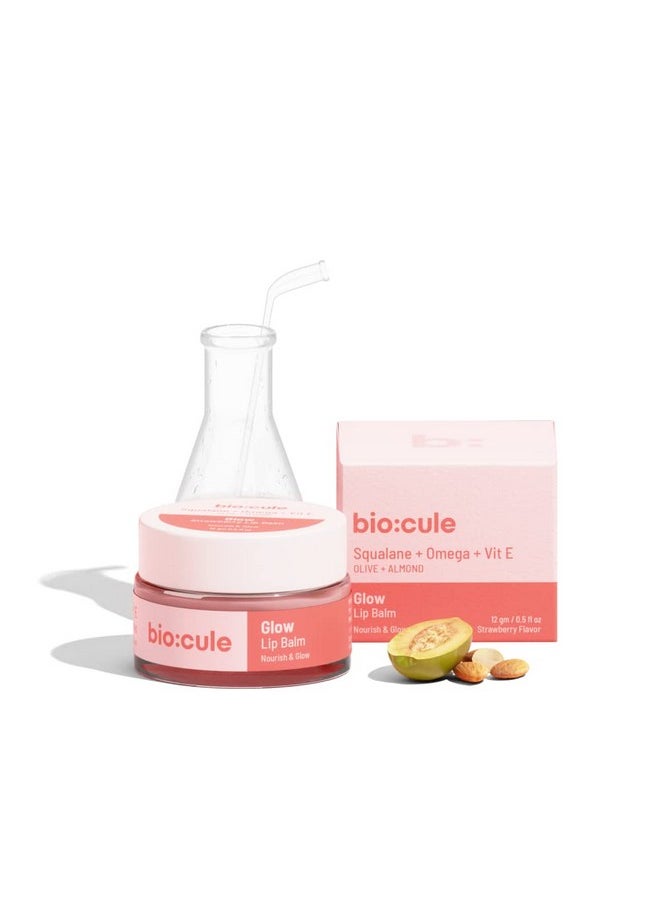 Biocule Glow Lip Balm For Soft Supple & Glowing Pink Lips ; Rich Moisturizer For Dry & Chapped Lips ; With Squalane Omega & Vitamin E From Olives & Almonds ; Strawberry Flavor ; 100% Natural 12G  - Image 1