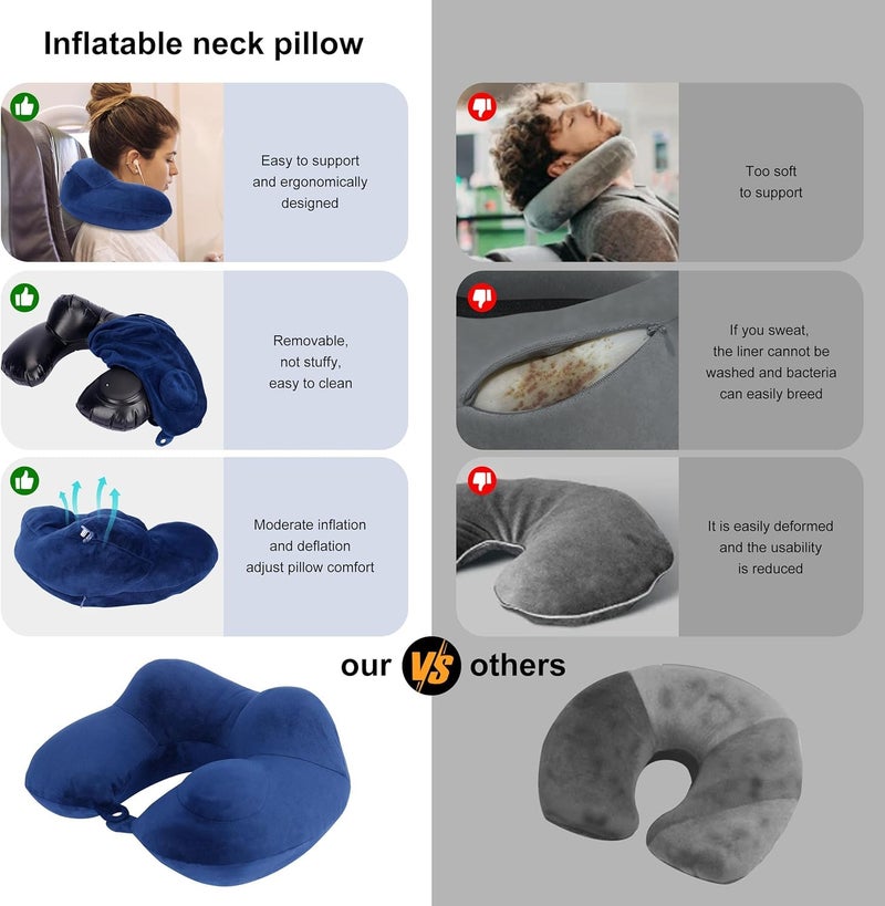 Inflatable Travel Neck Pillows for Airplanes, Long Flight Sleeping Necessary to Avoid Neck and Shoulder Pain, Comfortably Support Head and Neck for Airplane, Car, Bus, Office - Image 2