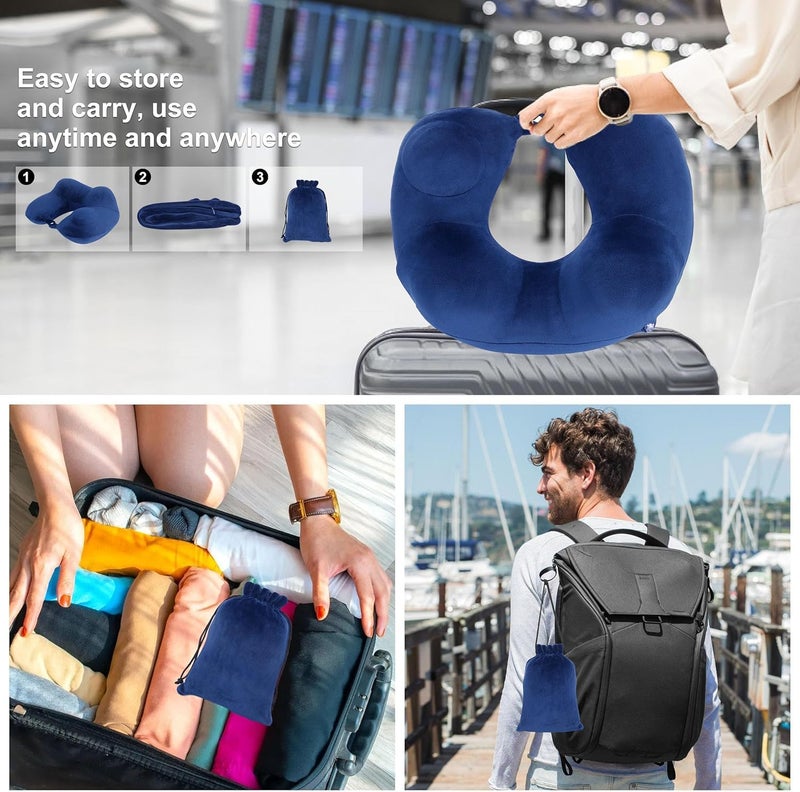 Inflatable Travel Neck Pillows for Airplanes, Long Flight Sleeping Necessary to Avoid Neck and Shoulder Pain, Comfortably Support Head and Neck for Airplane, Car, Bus, Office - Image 5