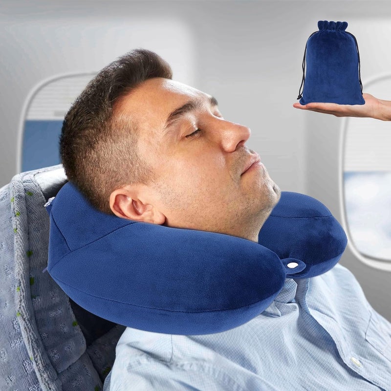 Inflatable Travel Neck Pillows for Airplanes, Long Flight Sleeping Necessary to Avoid Neck and Shoulder Pain, Comfortably Support Head and Neck for Airplane, Car, Bus, Office - Image 1
