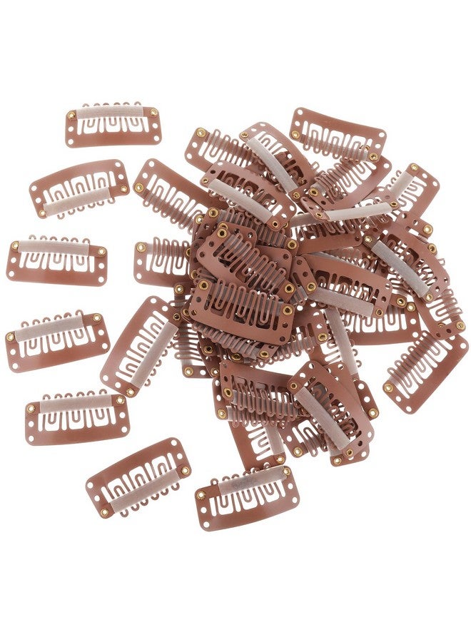Yolev 50Pcs Wigs Snap Clips Hair Extension Clips 6Teeth Ushape Metal Silicon Wig Hair Extension Clips For Women Hairpiece (Light Brown) - Image 1