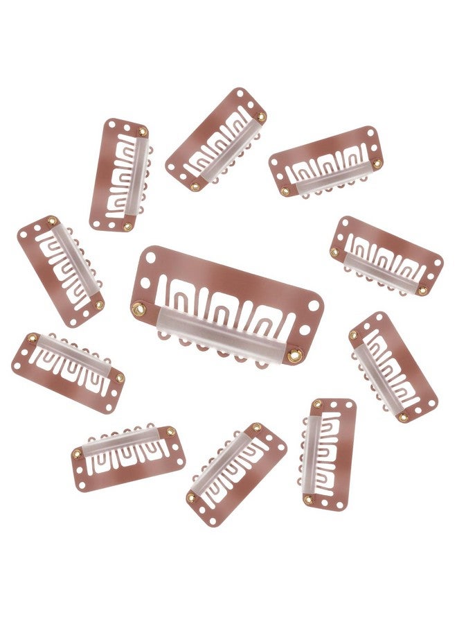 Yolev 50Pcs Wigs Snap Clips Hair Extension Clips 6Teeth Ushape Metal Silicon Wig Hair Extension Clips For Women Hairpiece (Light Brown) - Image 3