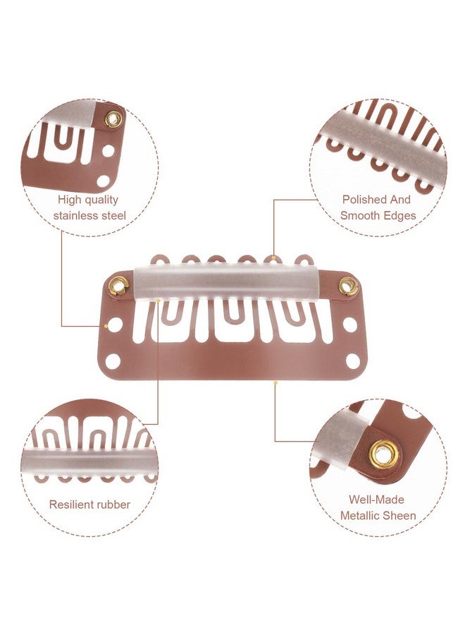 Yolev 50Pcs Wigs Snap Clips Hair Extension Clips 6Teeth Ushape Metal Silicon Wig Hair Extension Clips For Women Hairpiece (Light Brown) - Image 5