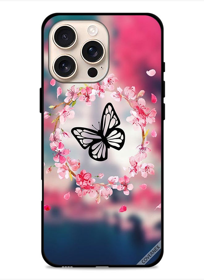 Covernex - Apple iPhone 16 Pro Protective Case Cover Butterfly In Flower Ring - Image 1