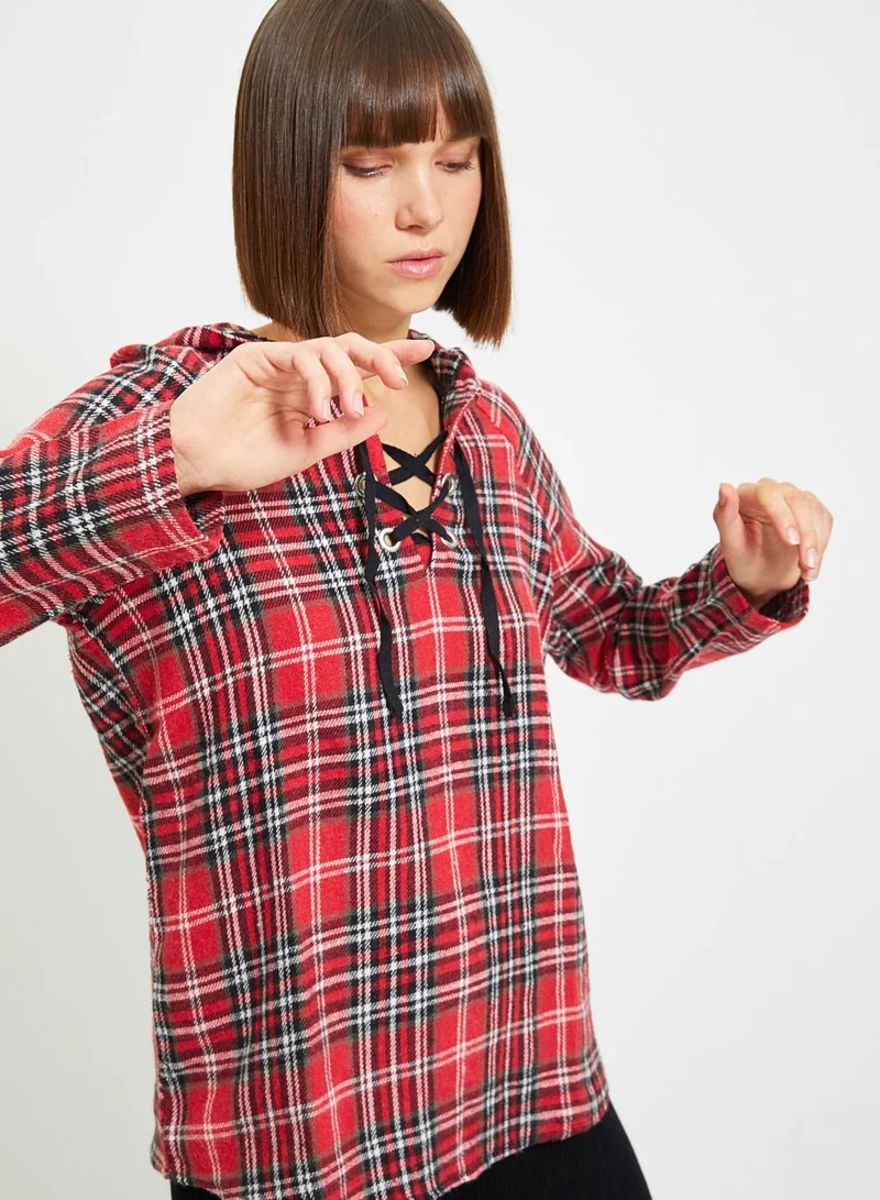trendyol Checked Hooded Top