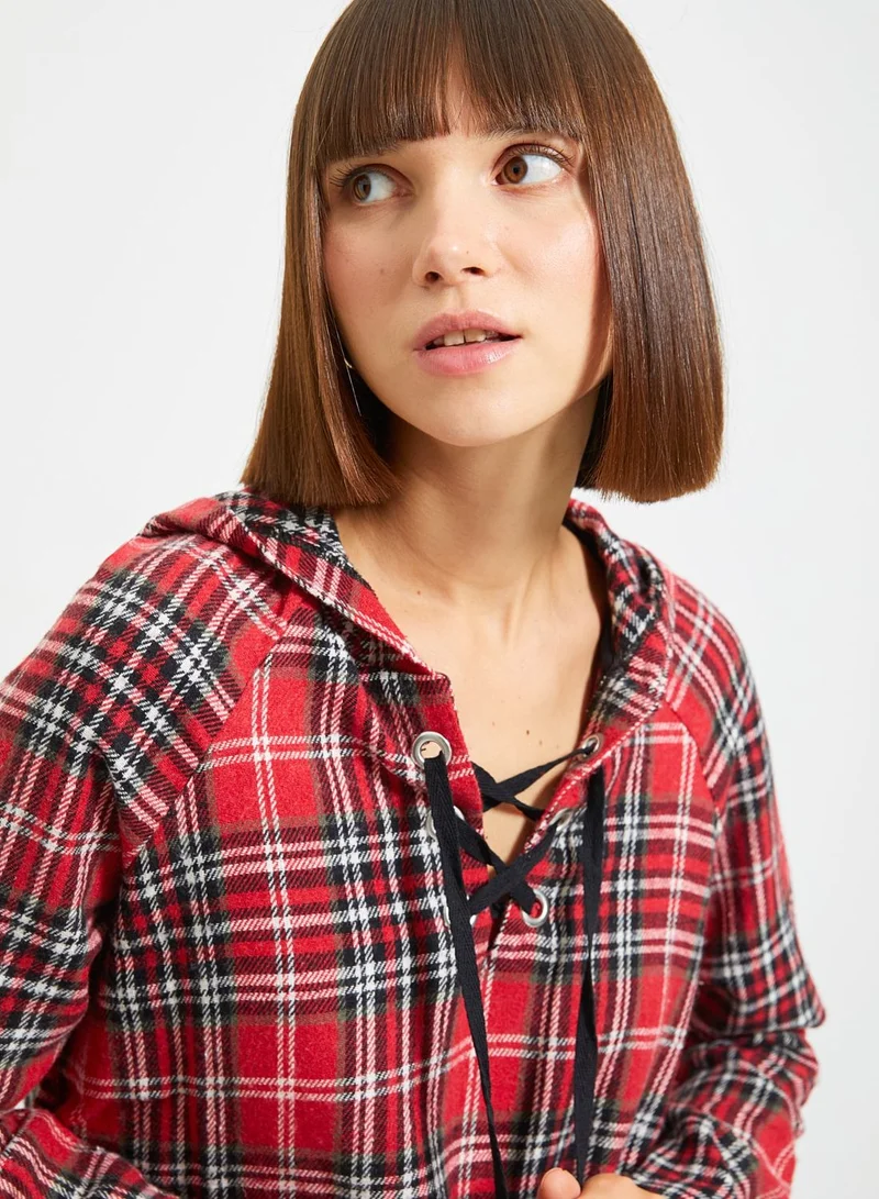 trendyol Checked Hooded Top