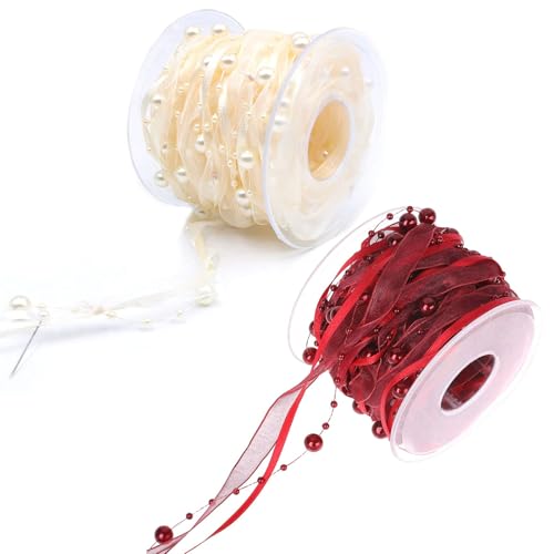Aeenioy 2 Pack Ribbon Roll, Golden Ribbons for Gift Wrapping, Organza Ribbons, Satin Ribbon Roll for Decoration, Craft, and Party Decorations, 4.5 Meters Long - Image 1