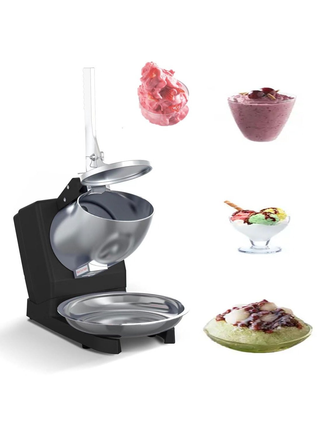 Electric Stainless Steel Ice Shaver, Commercial&Home Snow Cone Machine, 143lbs/hr Ice Crushing Capacity and 1500Rpm Rotation Speed, Stable Anti-Shake,One-button Operation, for Restaurants, Cafes, Bars