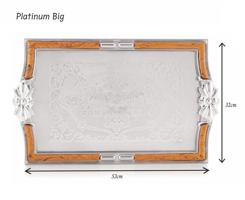 SUNLIFE - Celebrity Royal Traditional Design (Big Size/Plastic) Serving Tray for Home Decor & Dining Table | Size (53 x 32 x 5) cm | Plastic Silver, Wood Finish Decorative Tray (1 Piece) - Image 3