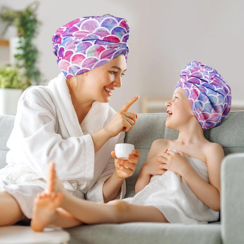 MADHOLLY Microfiber Hair Towel for Kids Gift - Soft Super Absorbent Rapid Drying Hair Towel Wrap Turban for Girls Women with Button, Anti-Frizz for Thicker Curly Long Hair, 2Pack - Image 2